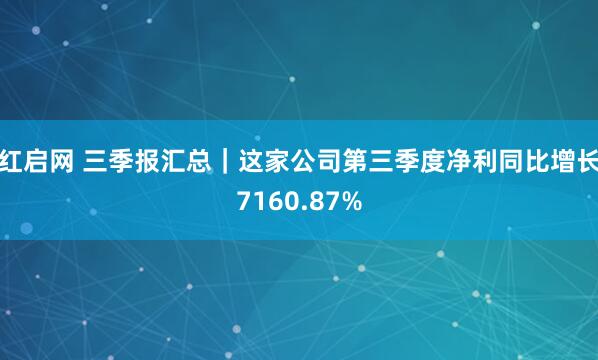 红启网 三季报汇总｜这家公司第三季度净利同比增长7160.87%
